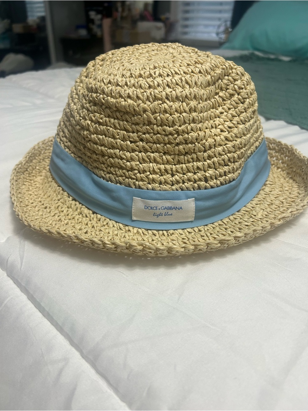 Dolce & Gabbana Straw Hat with Light Blue Band